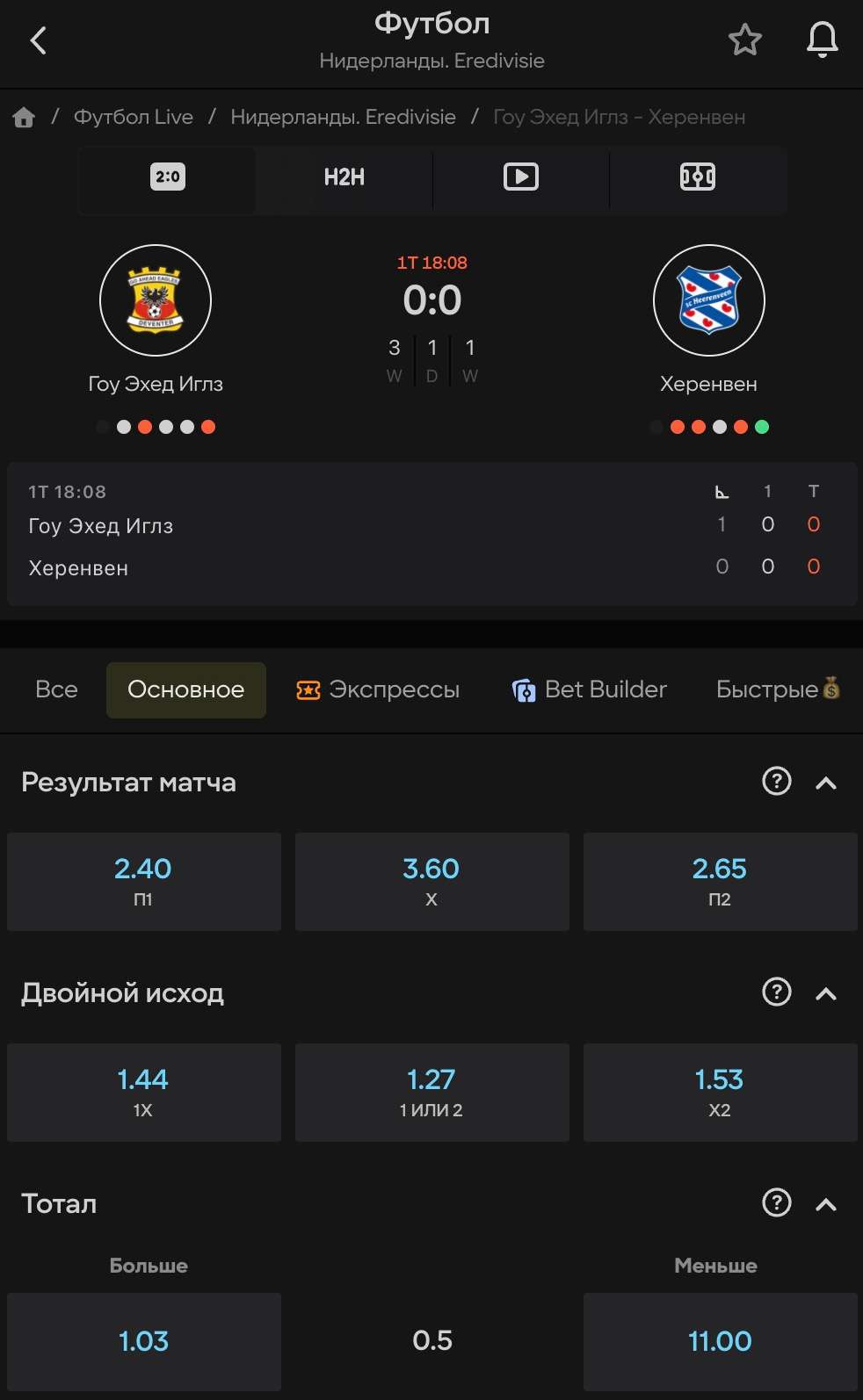 Live-ставки со динамическим изменением коэффициентов